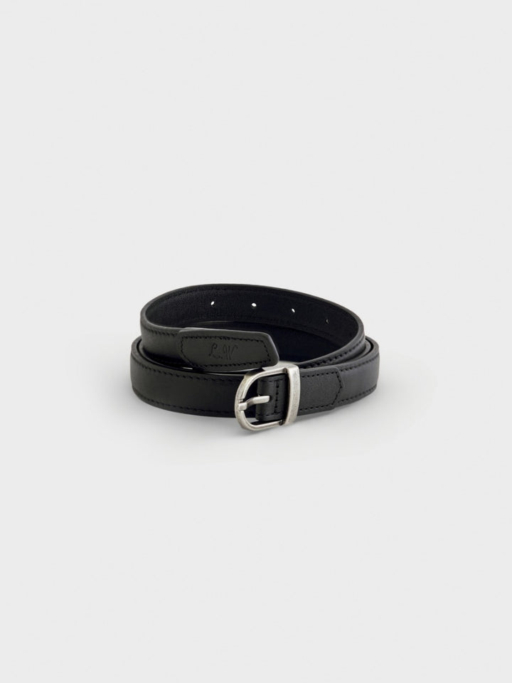 Low Classic Leather Thin Buckle Belt Black