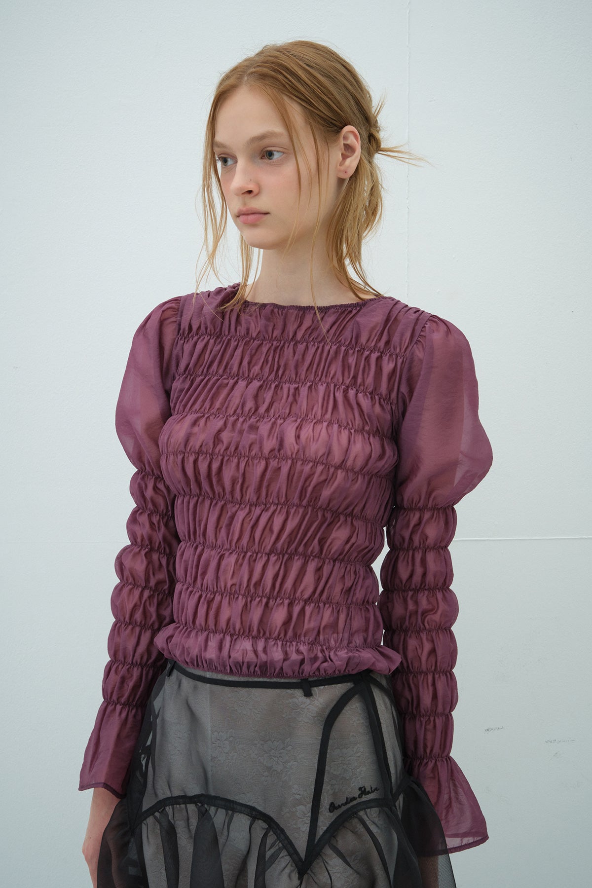 Overdueflair Smocked Puff Blouse Rose Grape