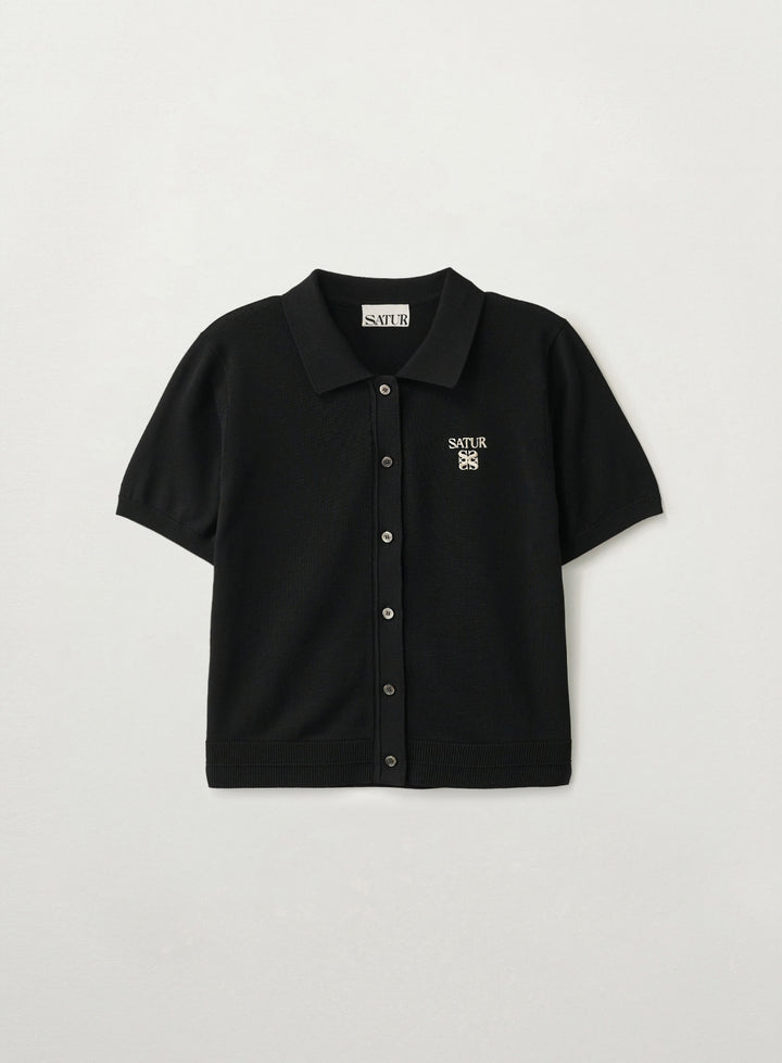 Satur (W) Collar Half Knit Cardigan - Black