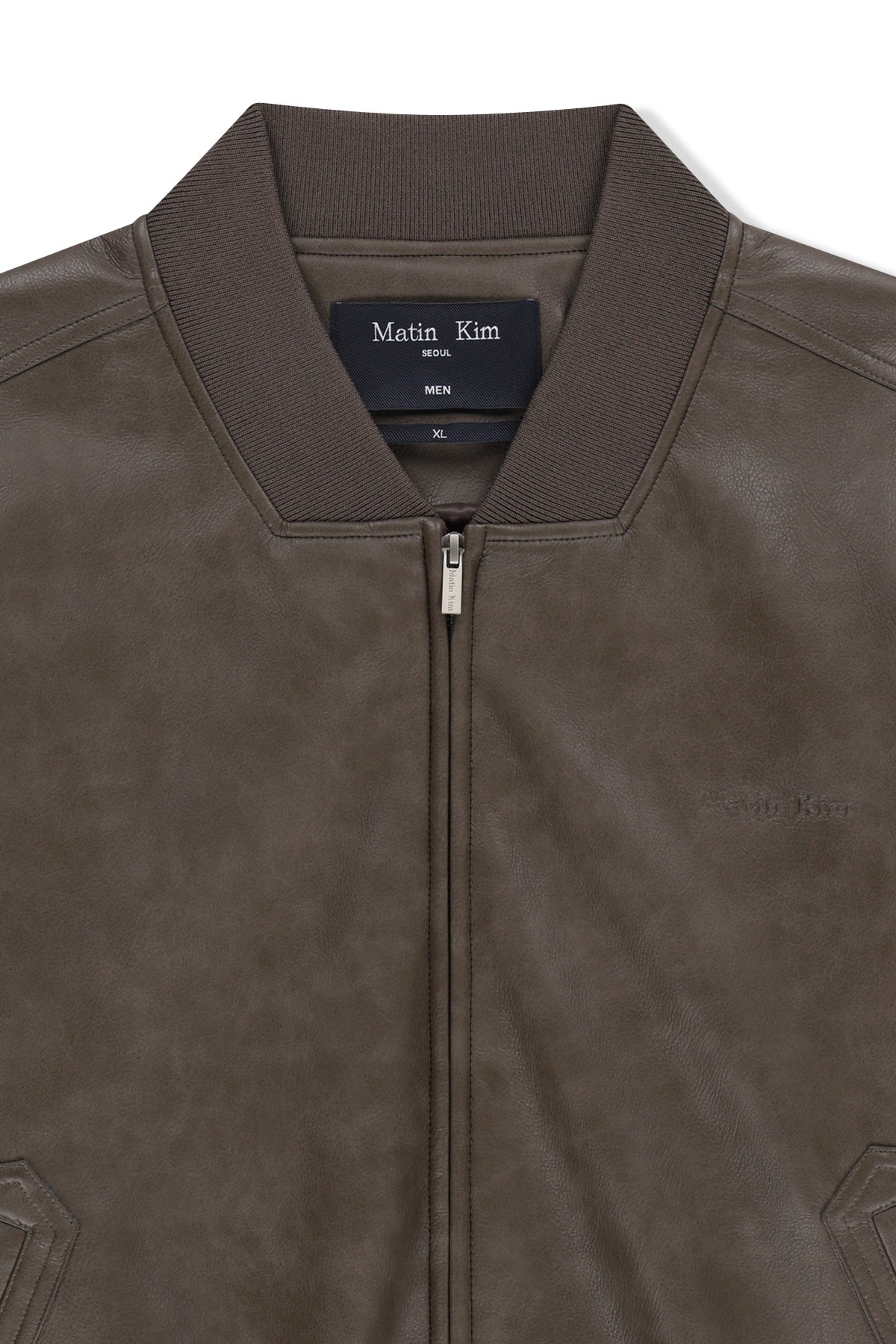 Matinkim Faux Leather Rib Collar Blouson For Men IN Brown