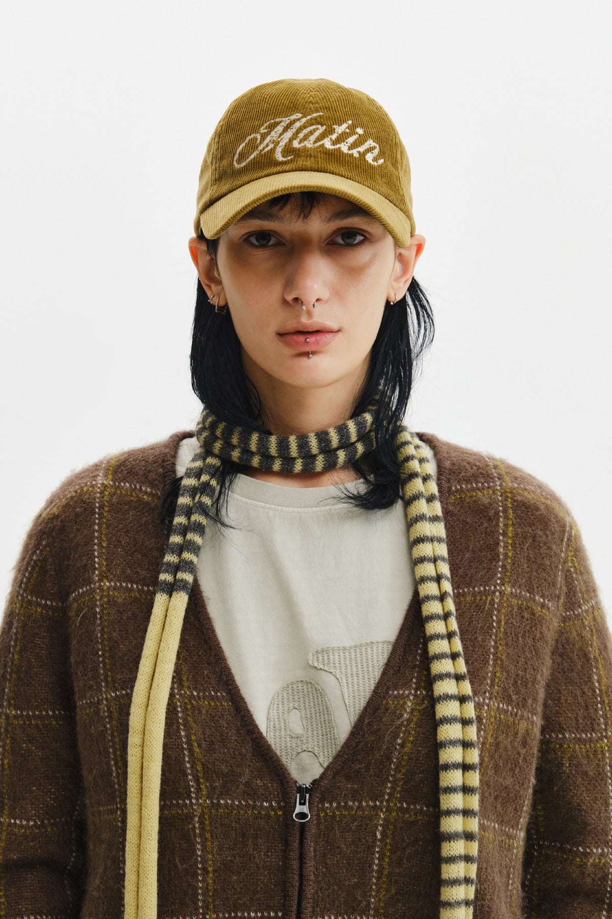Matinkim Matin Cracked Script Corduroy Ball Cap IN Khaki