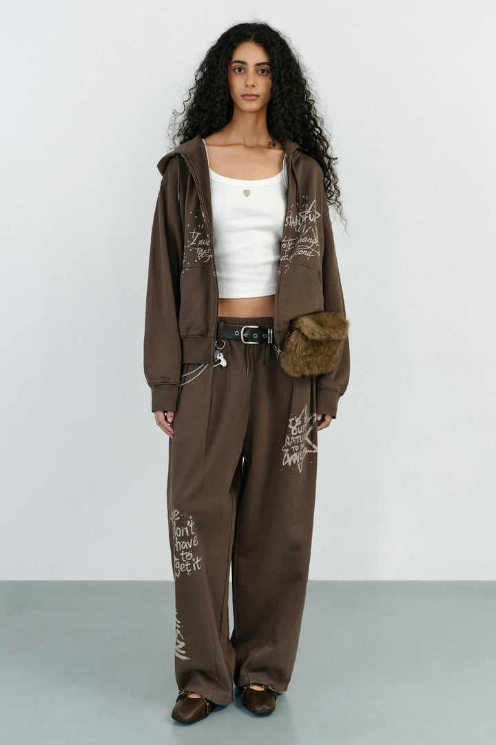 Instantfunk Washed Graphic Sweat Pants - Brown
