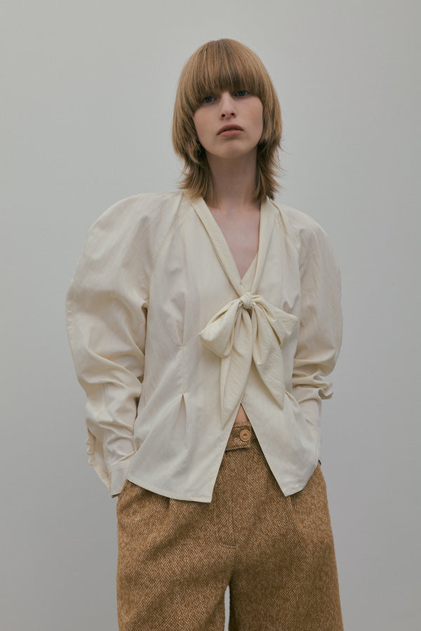 Overdueflair Tie Raglan Blouse Cream Ivory