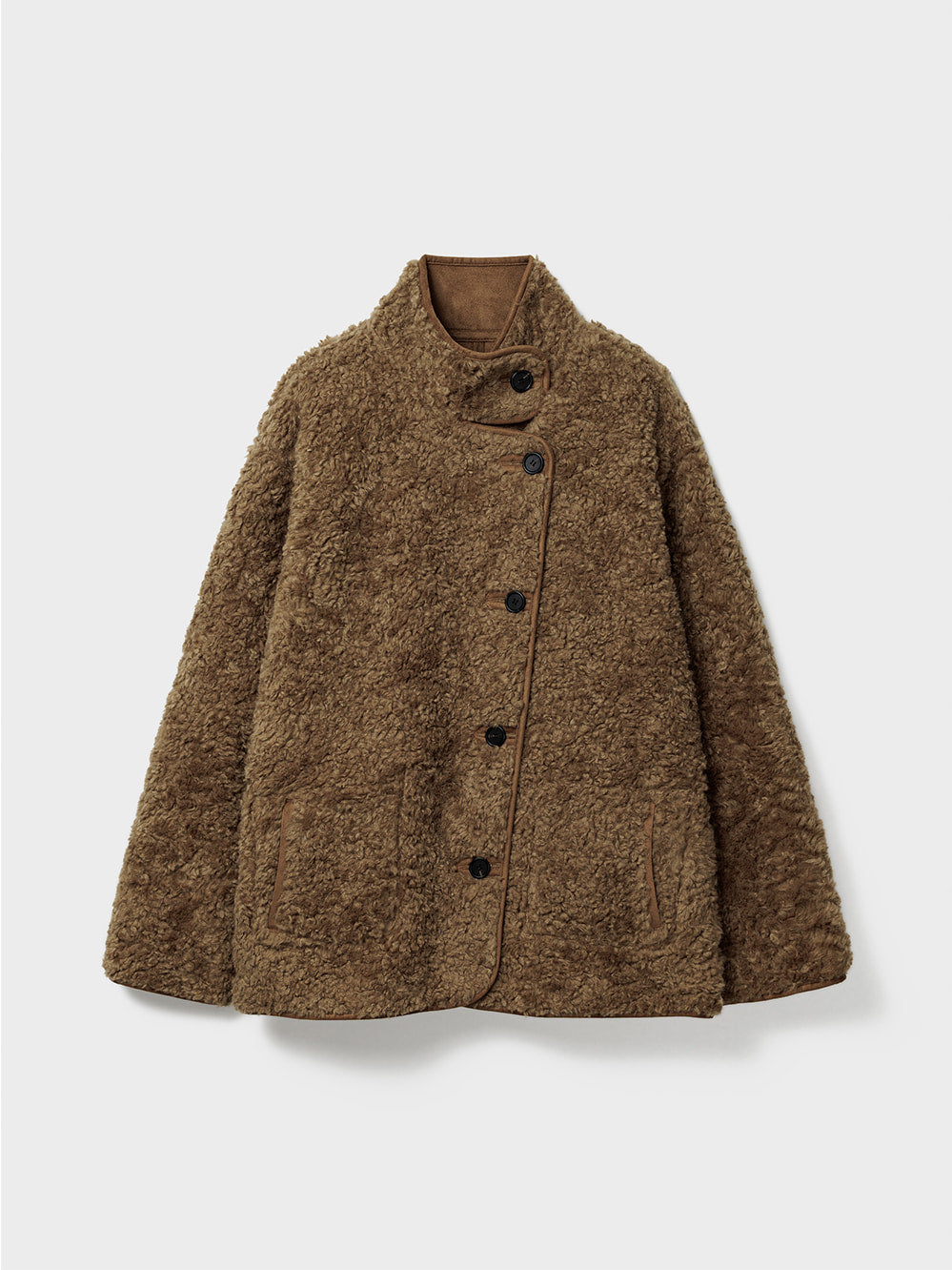 Low Classic High-Neck Reversible Shearling Jacket Brown