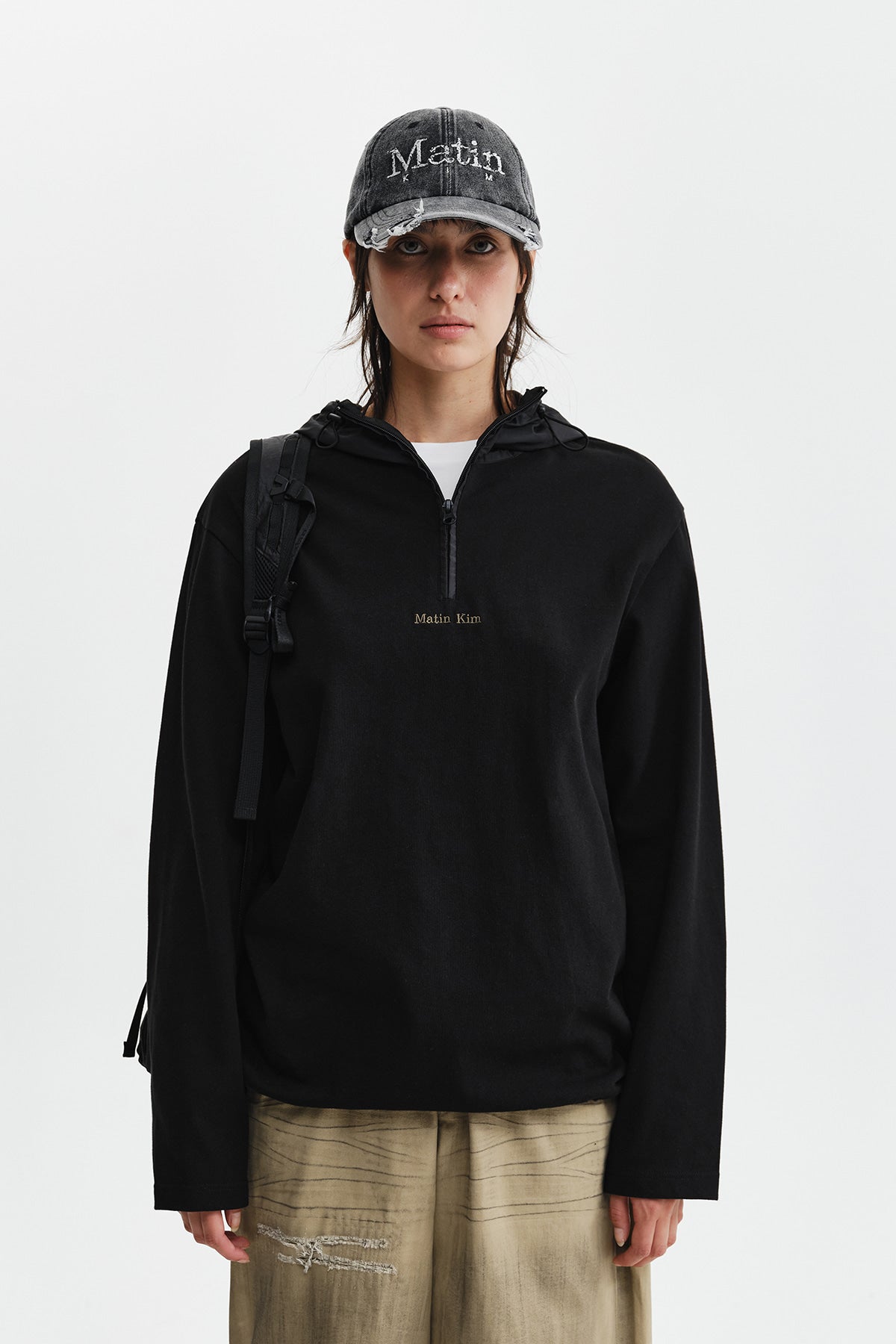 Matinkim Color Block Hoody Quarter Zip UP IN Black