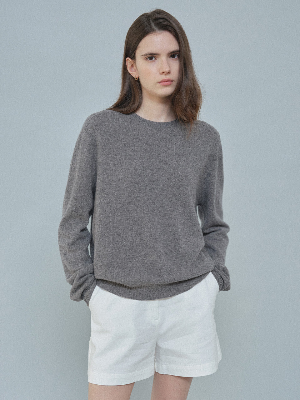 Tillidie Cashmere Blended Round Wool Knit Gray