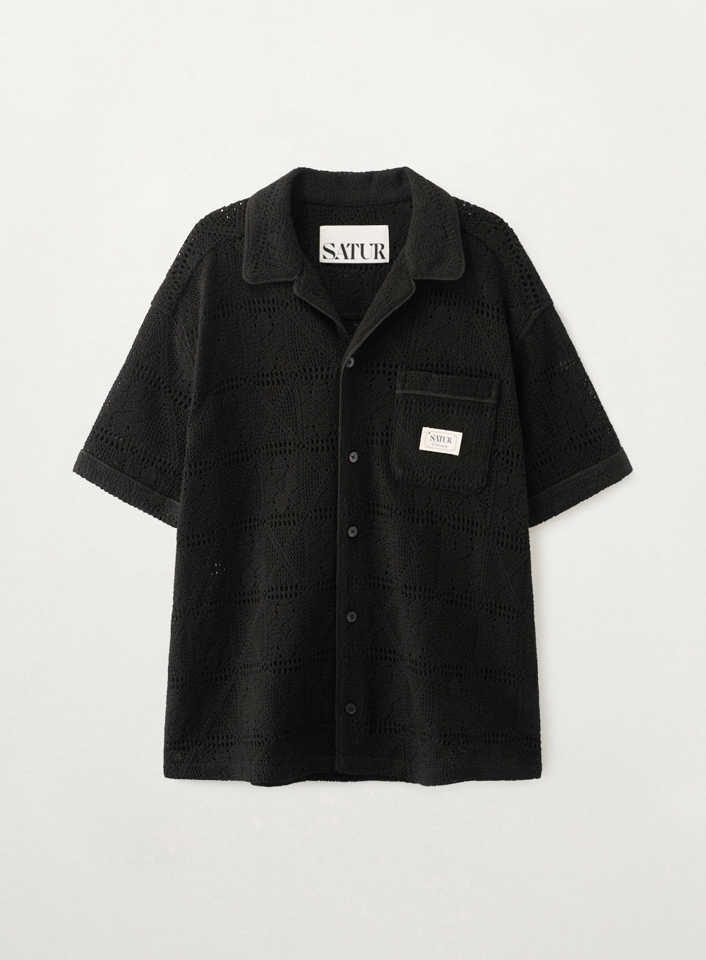 Satur Crochet Collar Half Shirt - Black