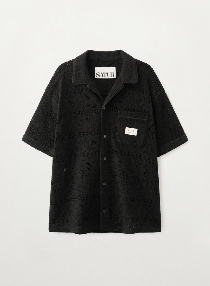 Satur Crochet Collar Half Shirt - Black