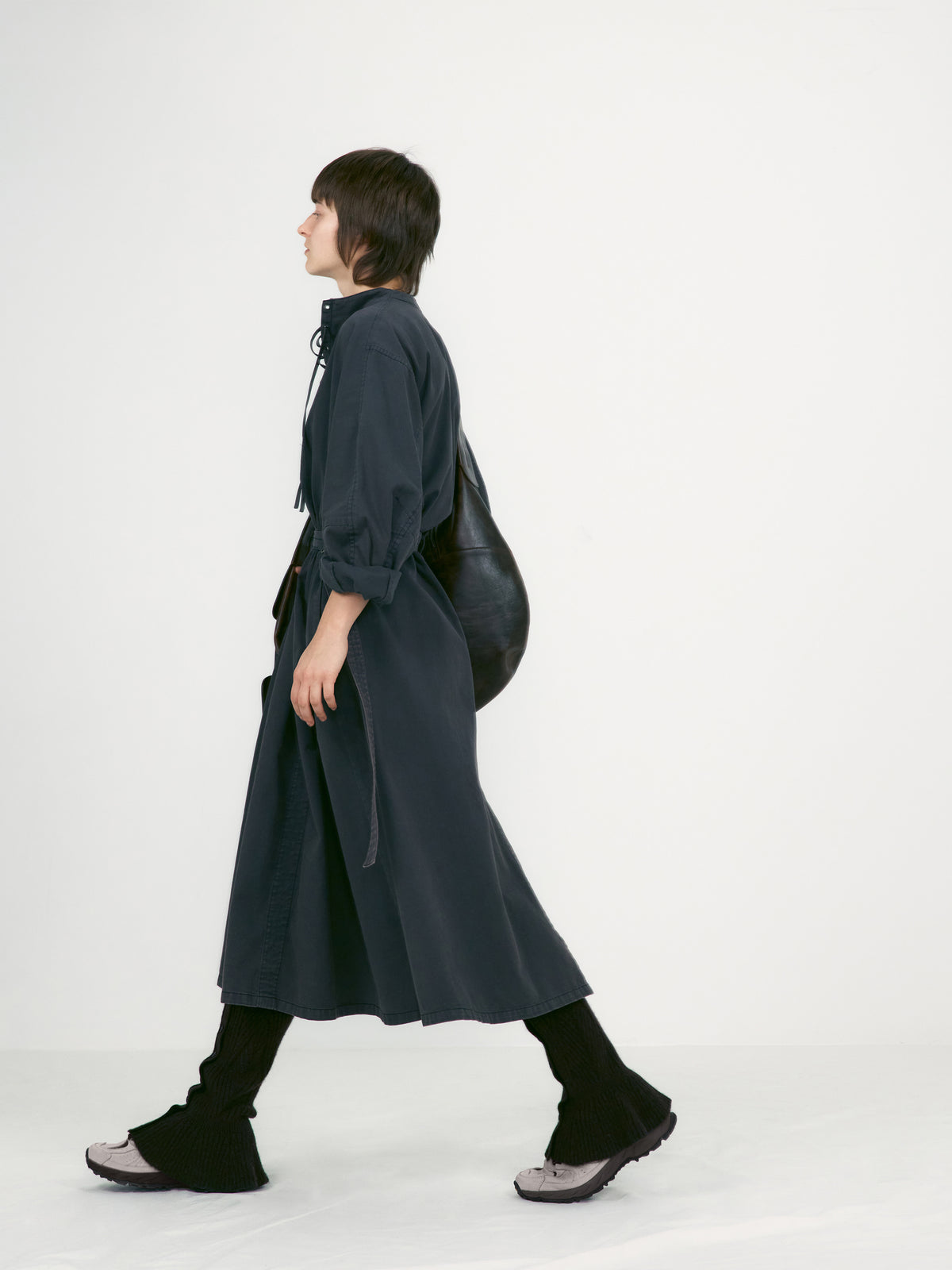 Low Classic Washed Lace-Up Belted Dress Charcoal Brown