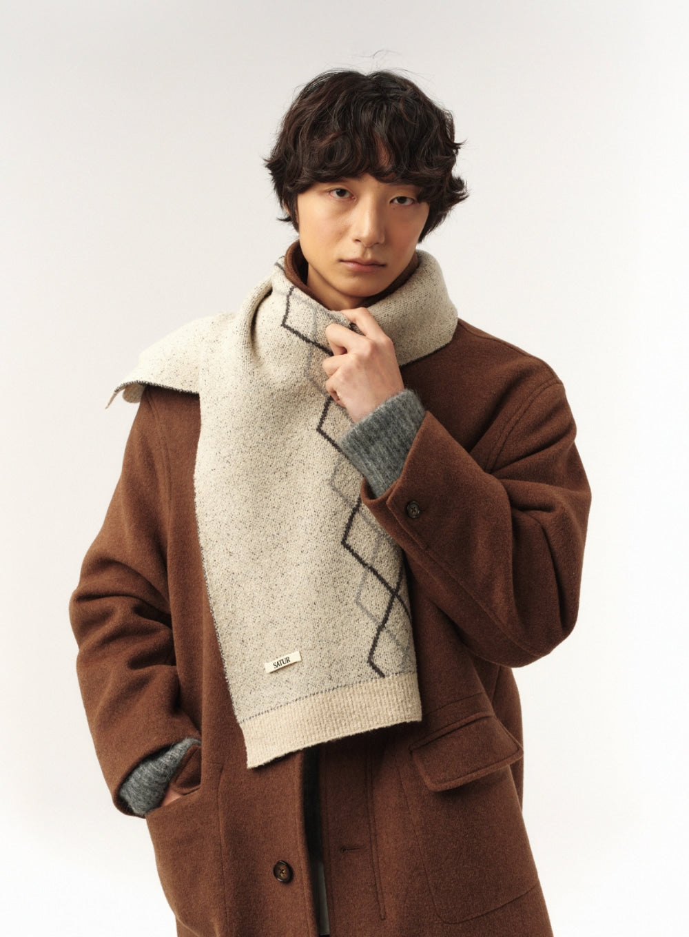 [satur] Argyle Muffler - Light Gray