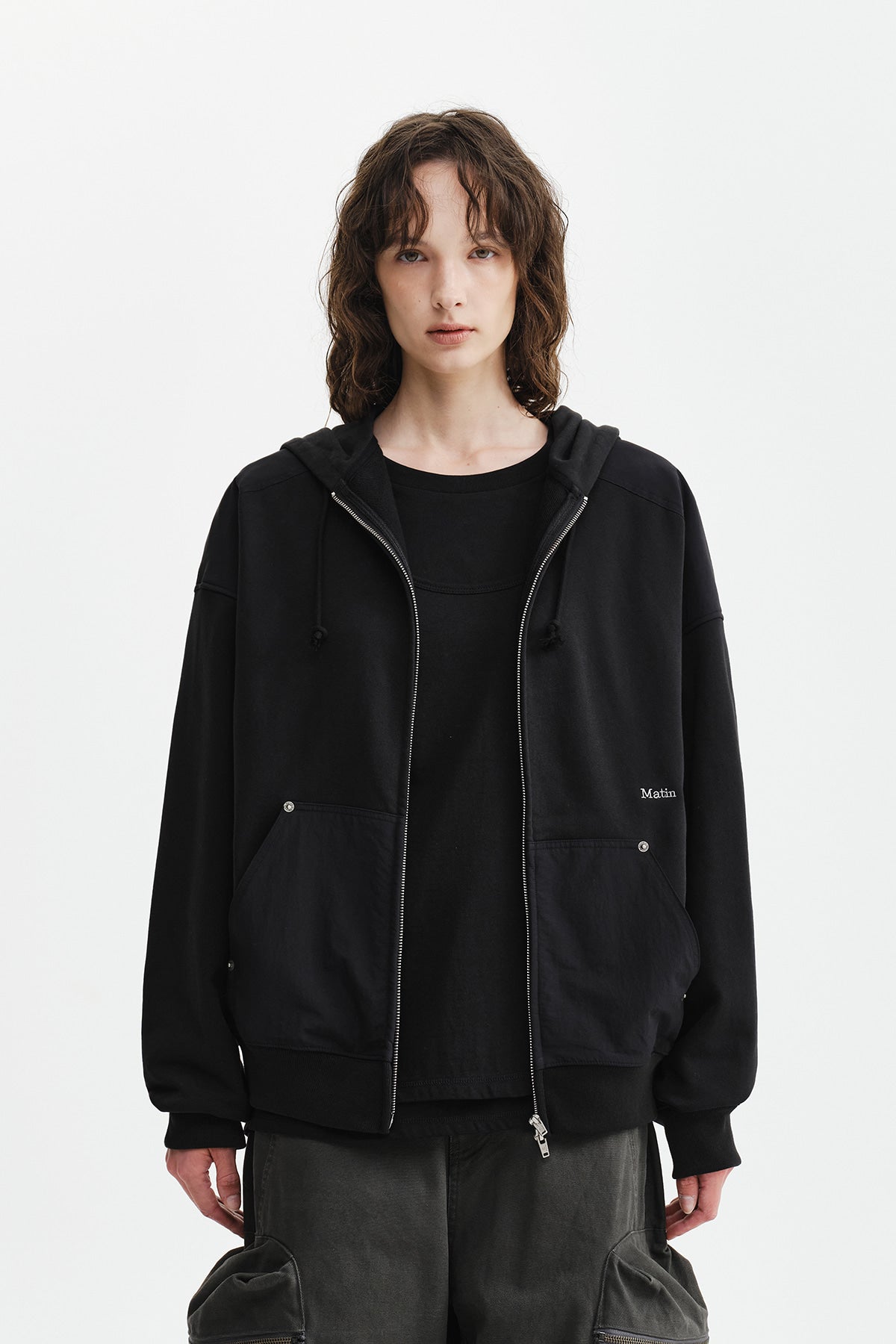 Matinkim Color Block Hoody Zip UP IN Charcoal