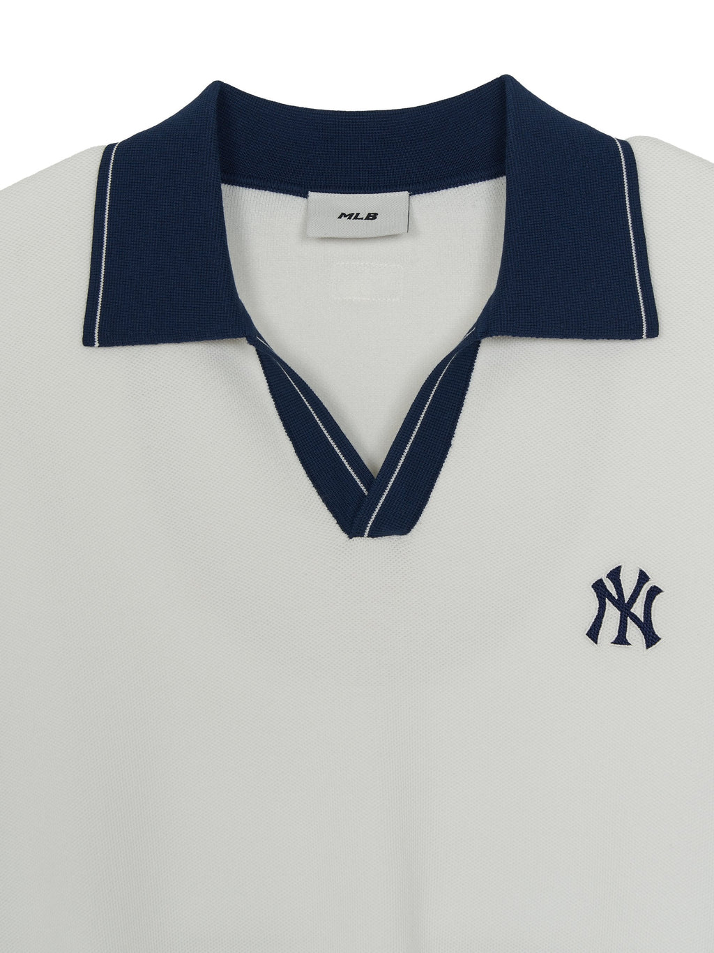 MLB Korea Varsity Tuck Texture Open Collar Short Sleeve Knit Pullover