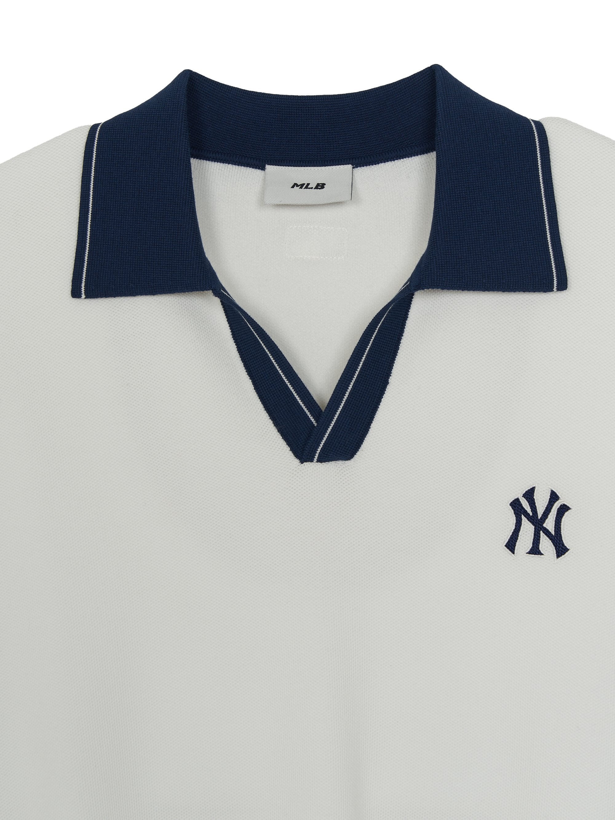 MLB Korea Varsity Tuck Texture Open Collar Short Sleeve Knit Pullover