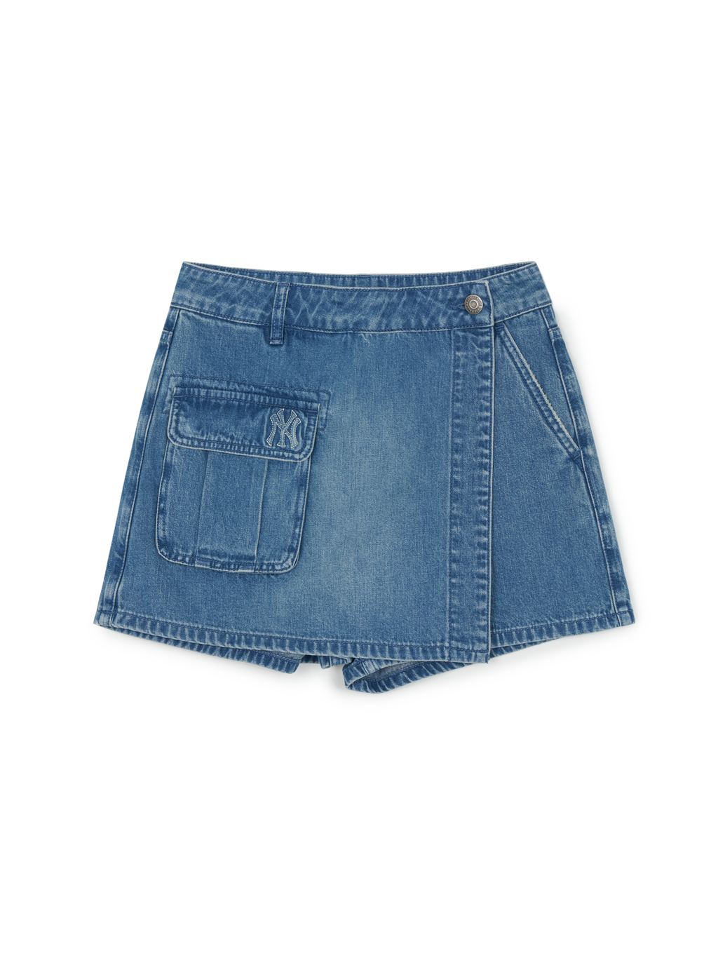 MLB Korea Women's Basic Small Logo Cargo Denim Wrap Skirt
