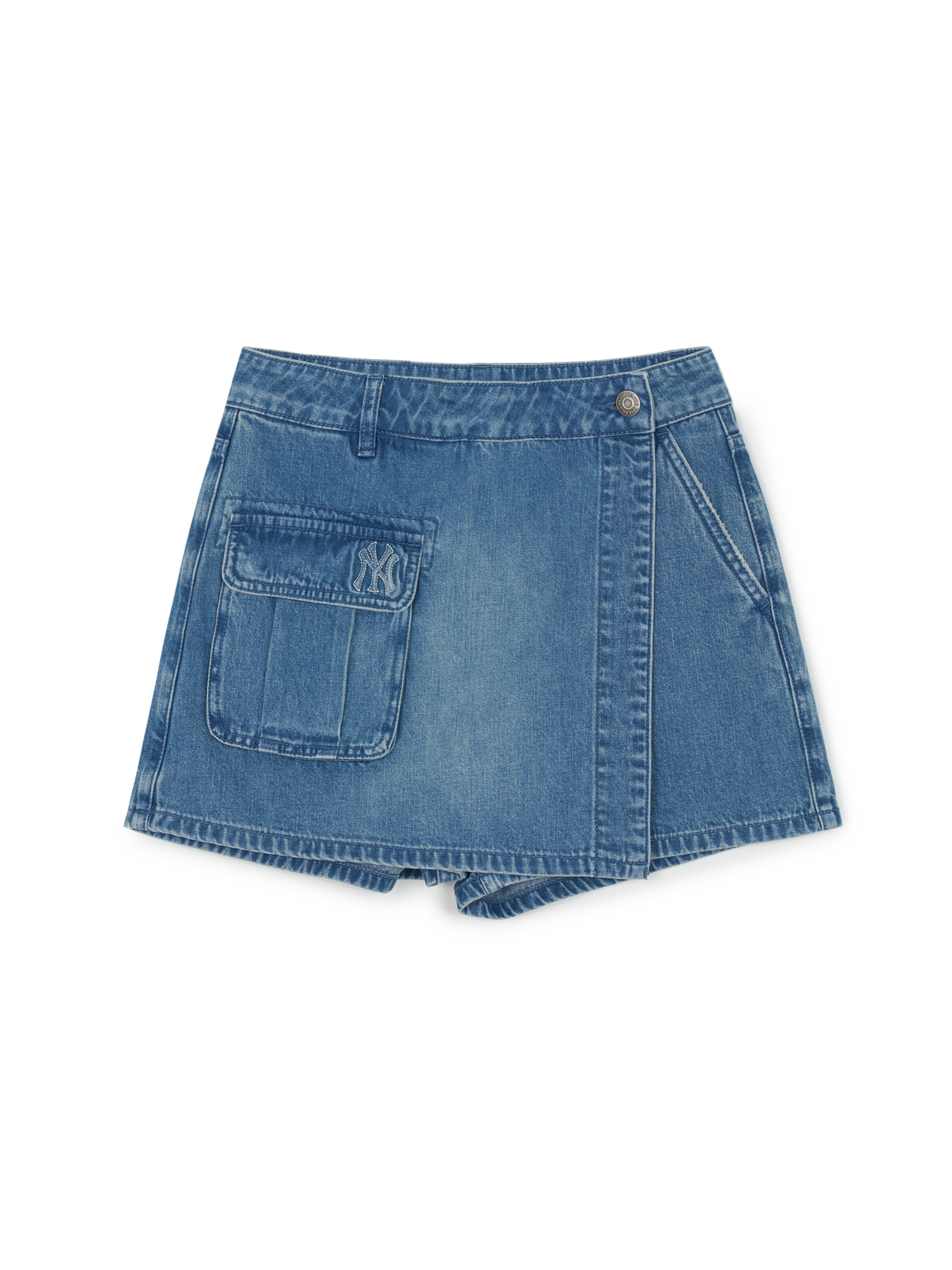 MLB Korea Women's Basic Small Logo Cargo Denim Wrap Skirt