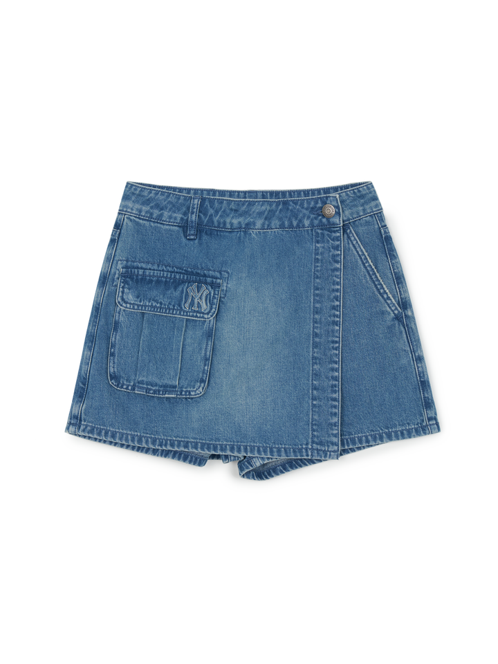 MLB Korea Women's Basic Small Logo Cargo Denim Wrap Skirt