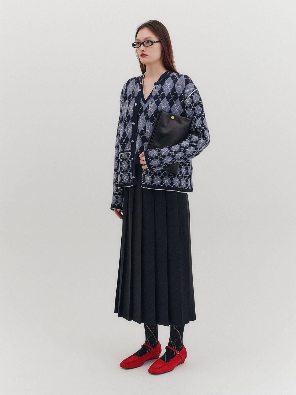 EENK Argyle Knitwear Cardigan - Navy