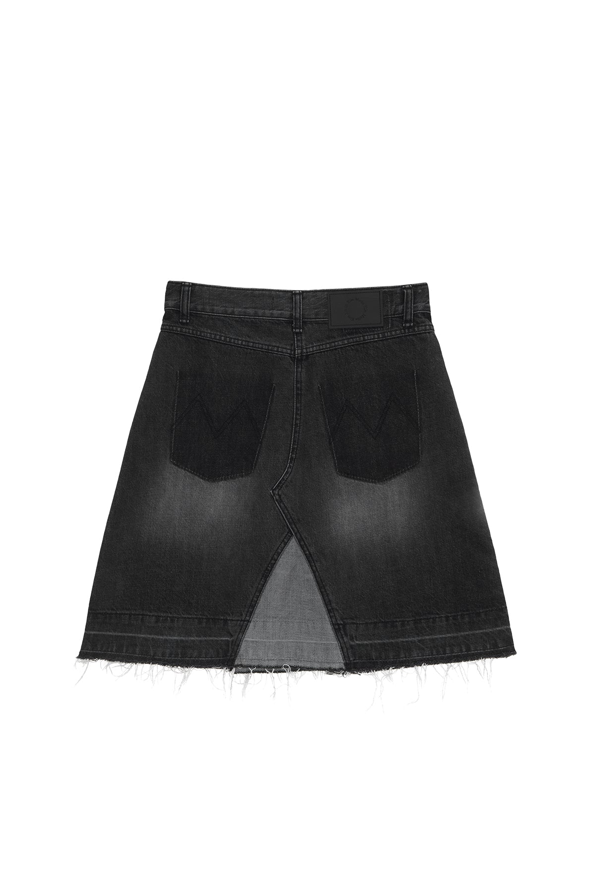 [matinkim] PLEATS POINT DENIM MIDI SKIRT IN CHARCOAL