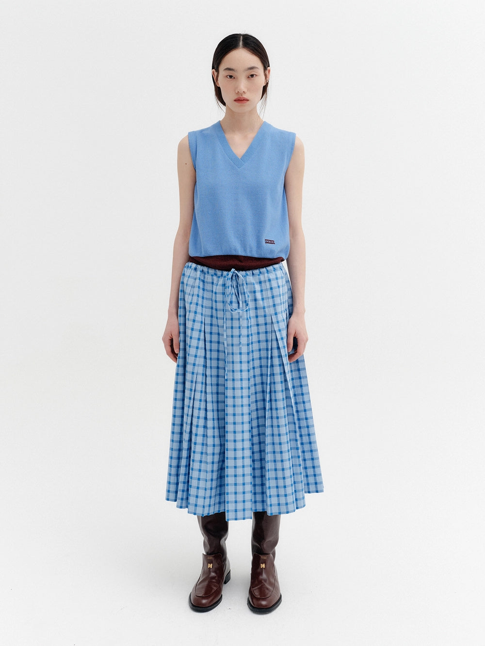 EENK V-Neck Contrast Rib Knit Vest - Sky Blue