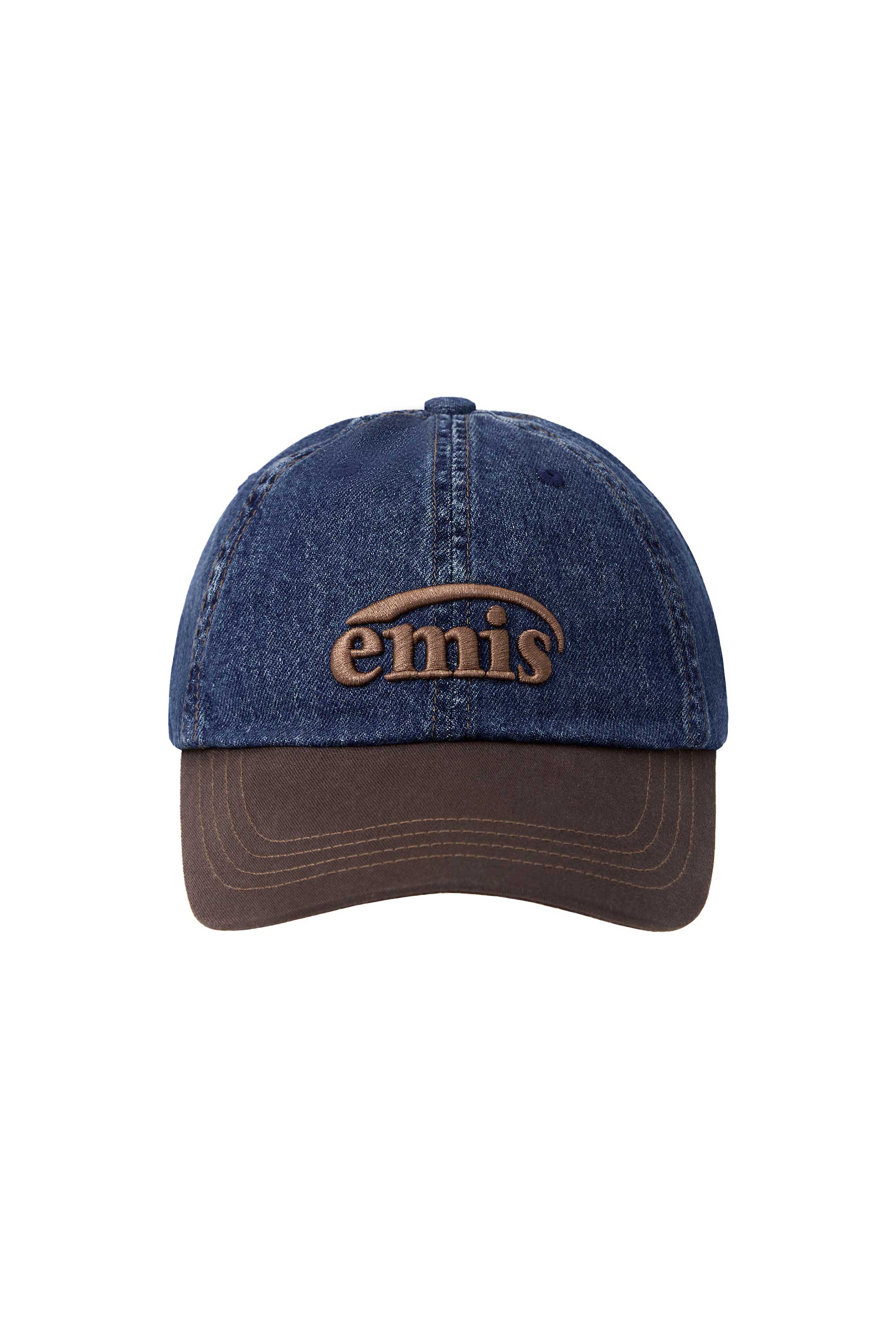 WASHED DENIM BALL CAP-BLUE/BROWN