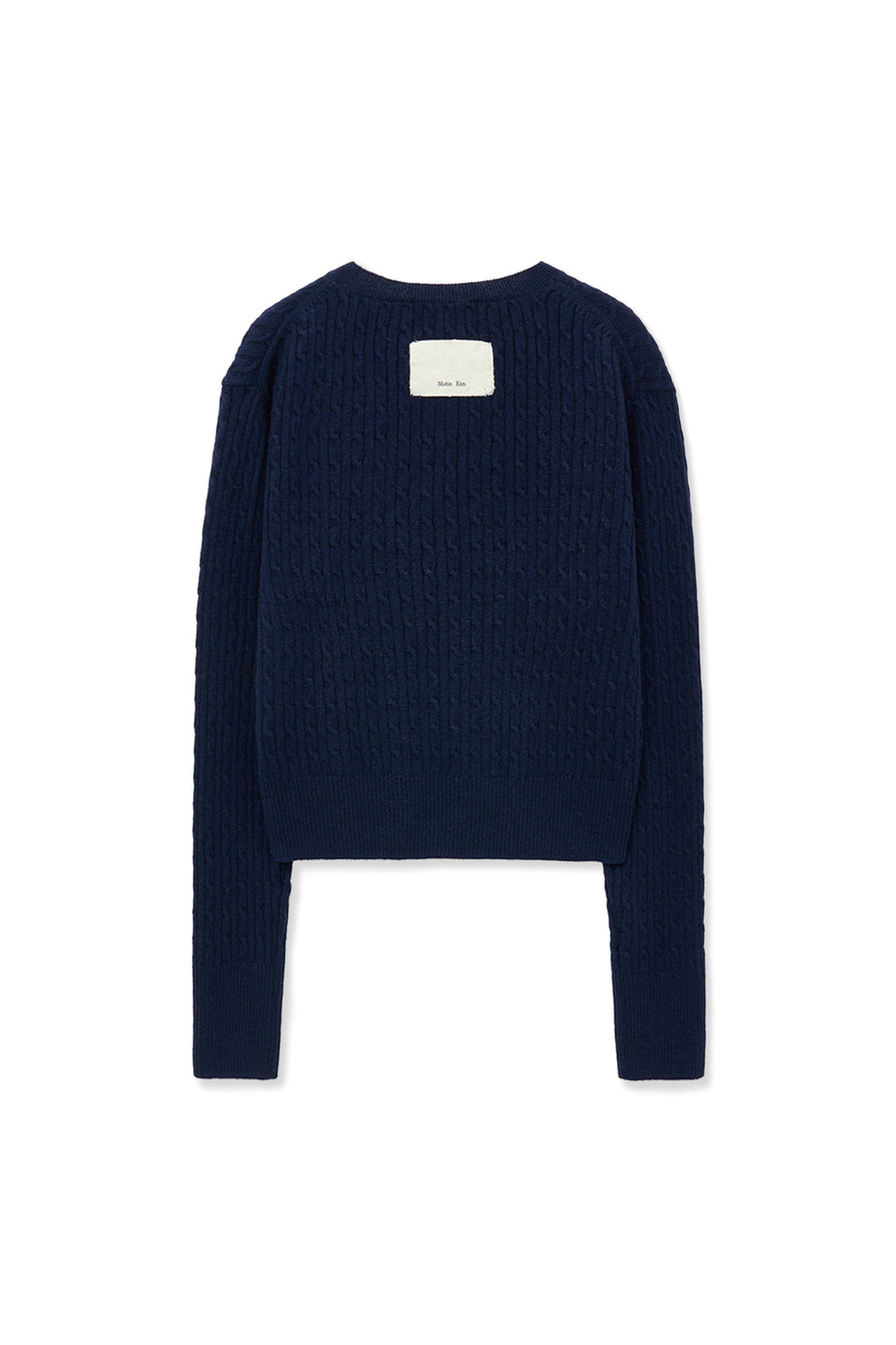 [matinkim] SHINY CABLE PULLOVER IN NAVY