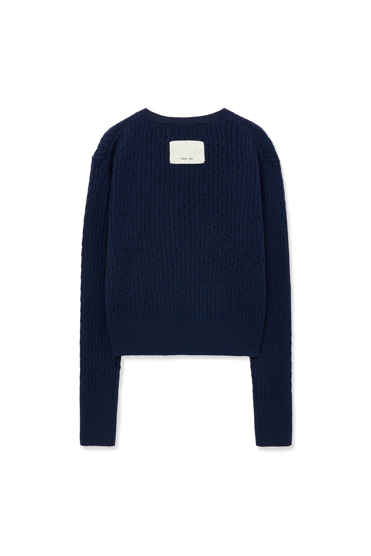 [matinkim] SHINY CABLE PULLOVER IN NAVY