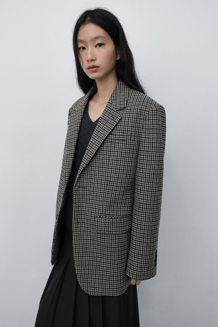 Dunst Unisex Classic 2 Button Wool Blazer Beige Check