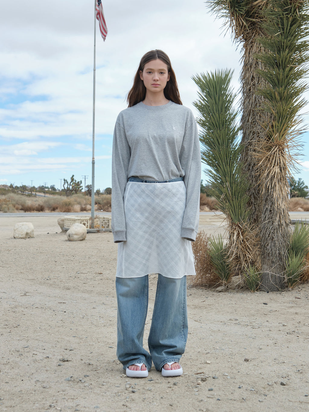 Low Classic Sheer Layered Skirt White Check