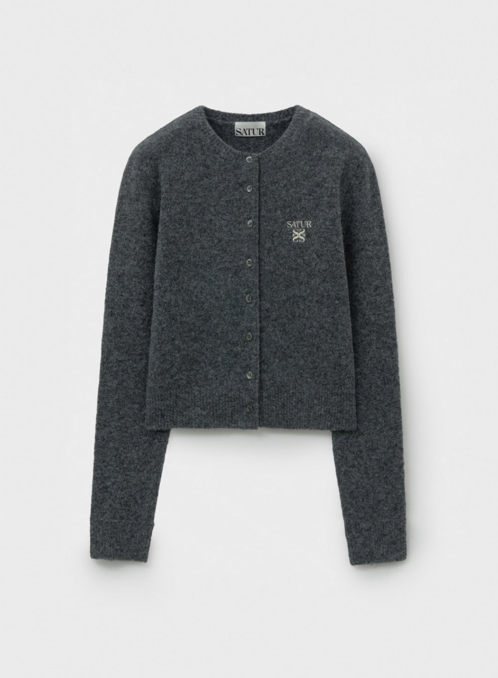 [satur] (W) Loren Wool Blend Crew Neck Knit Cardigan - Charcoal