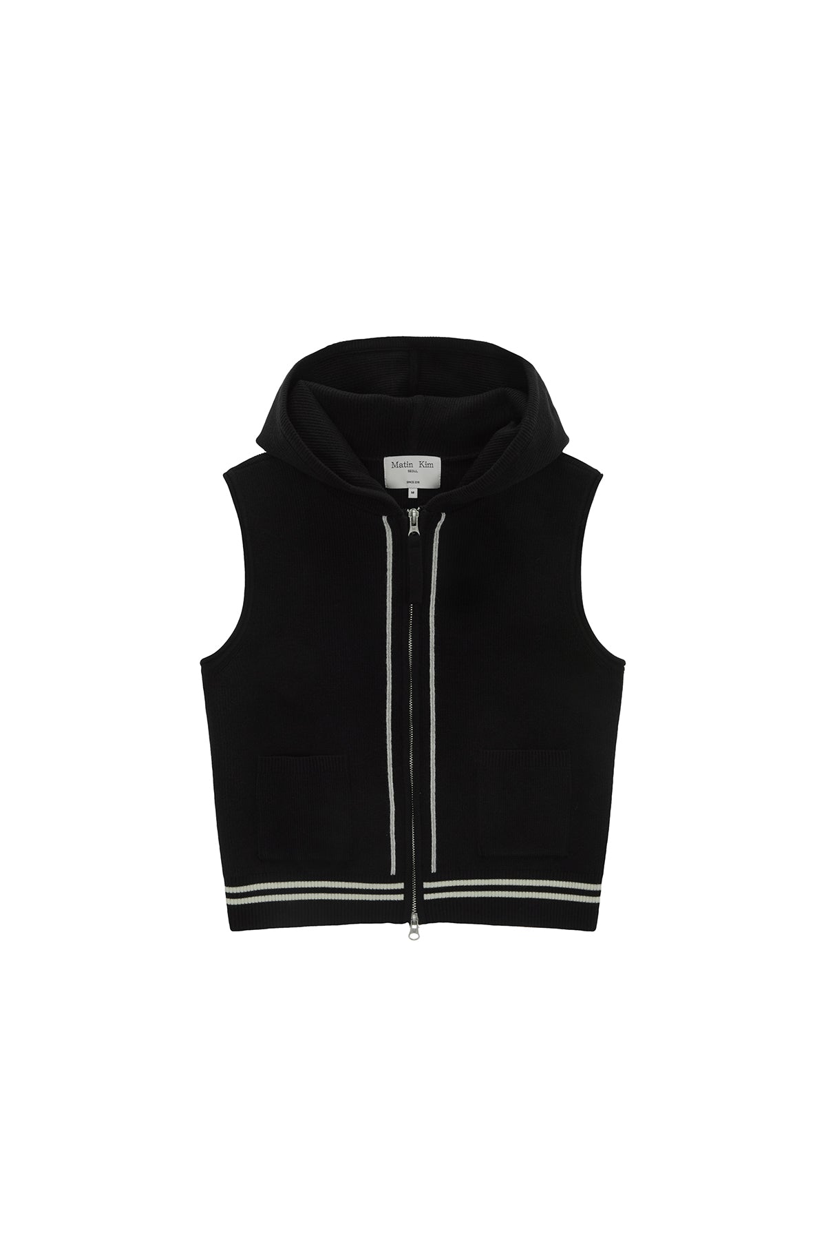 [matinkim] HOODY LOGO KNIT VEST FOR WOMEN IN BLACK