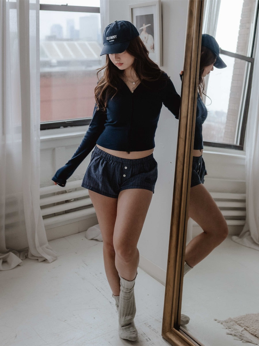 GLOWNY G Classic Essential Rib Zip-Up (Navy)