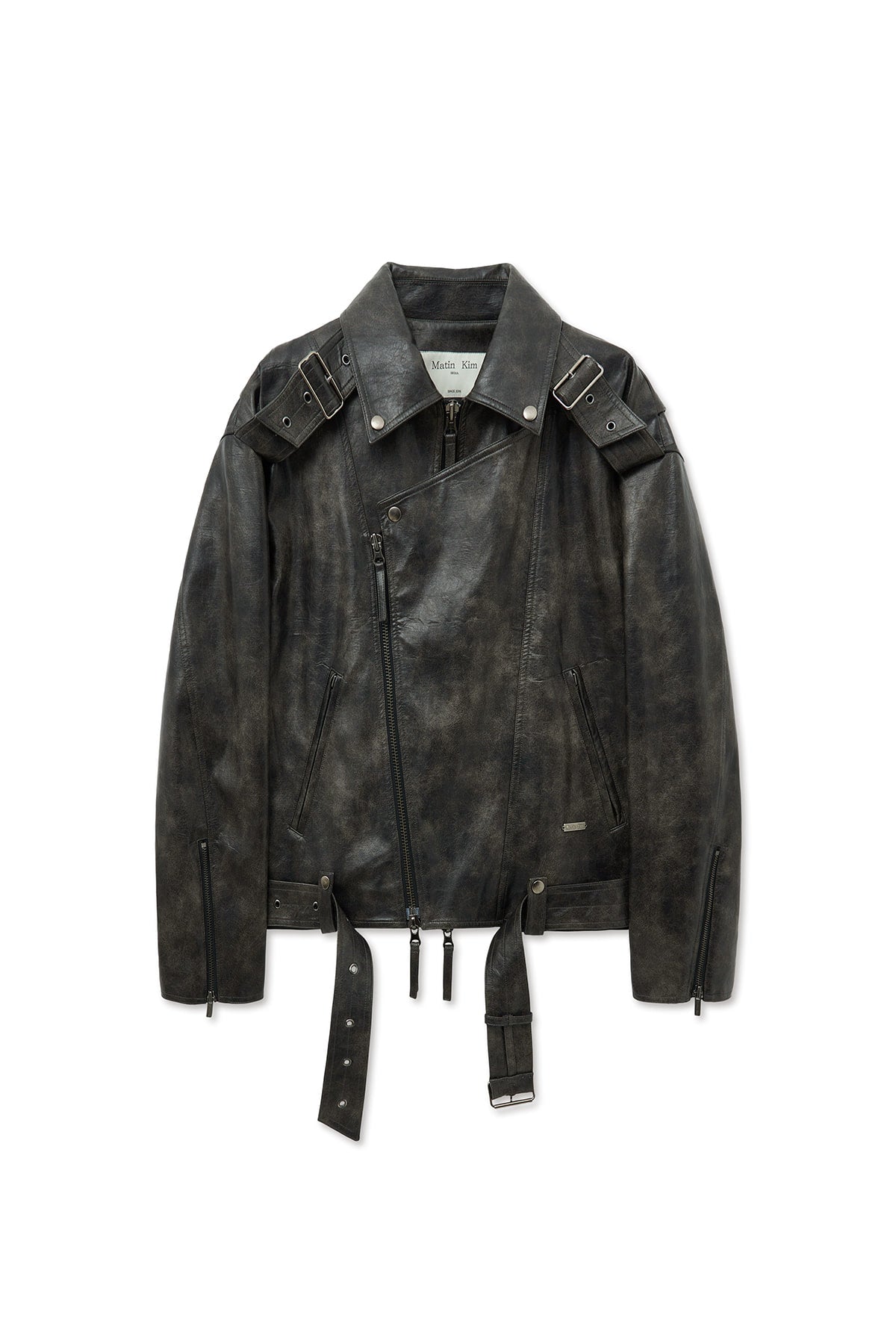 [matinkim] Faux Leather Belted Rider Jumper IN Charcoal