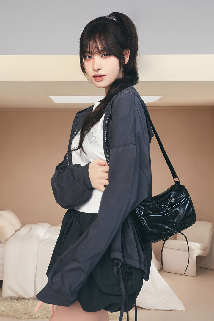 Matinkim Front Shirring Ribbon Mini Bag IN Black