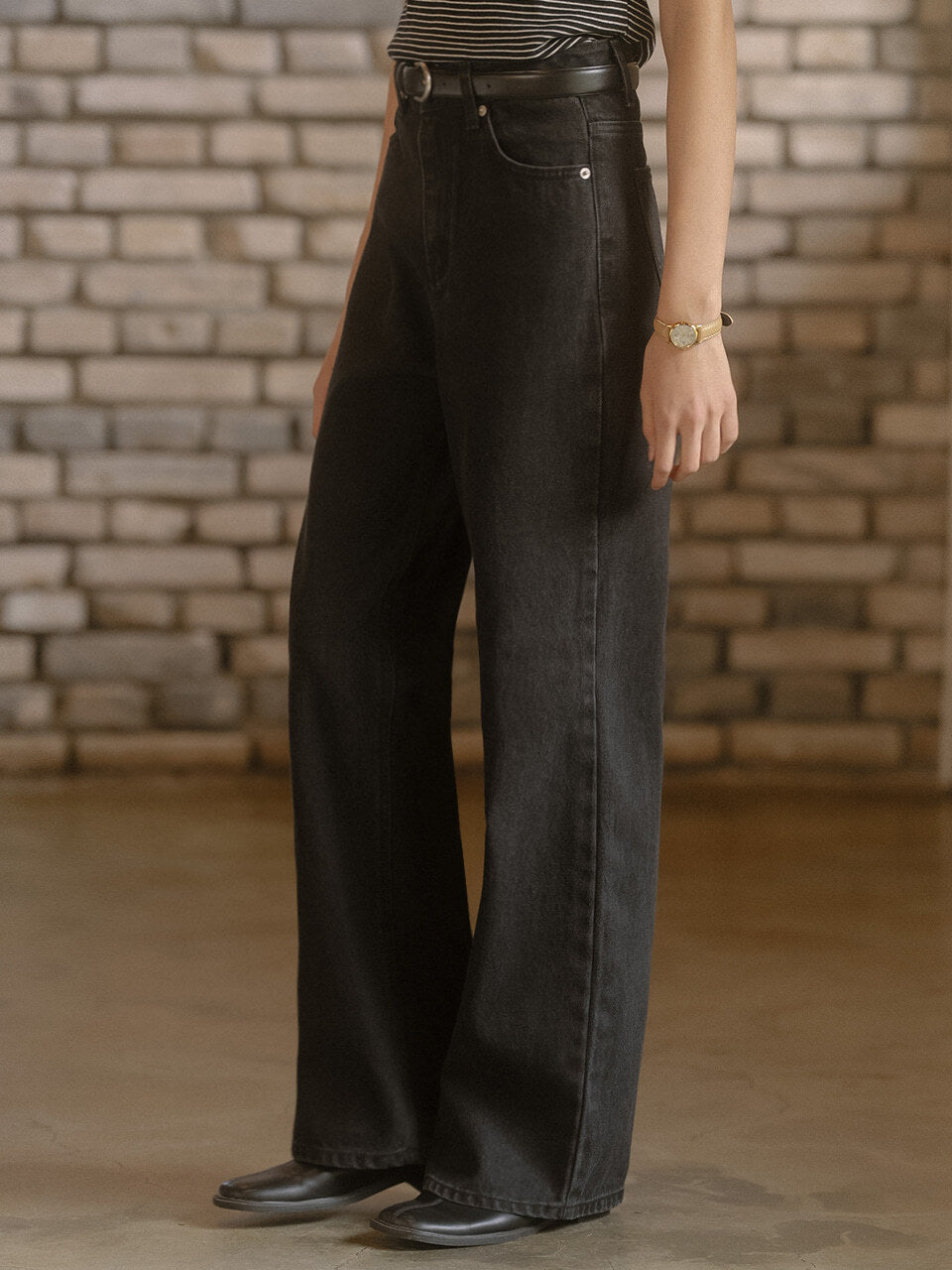 Tillidie Vintage washing denim pants Black