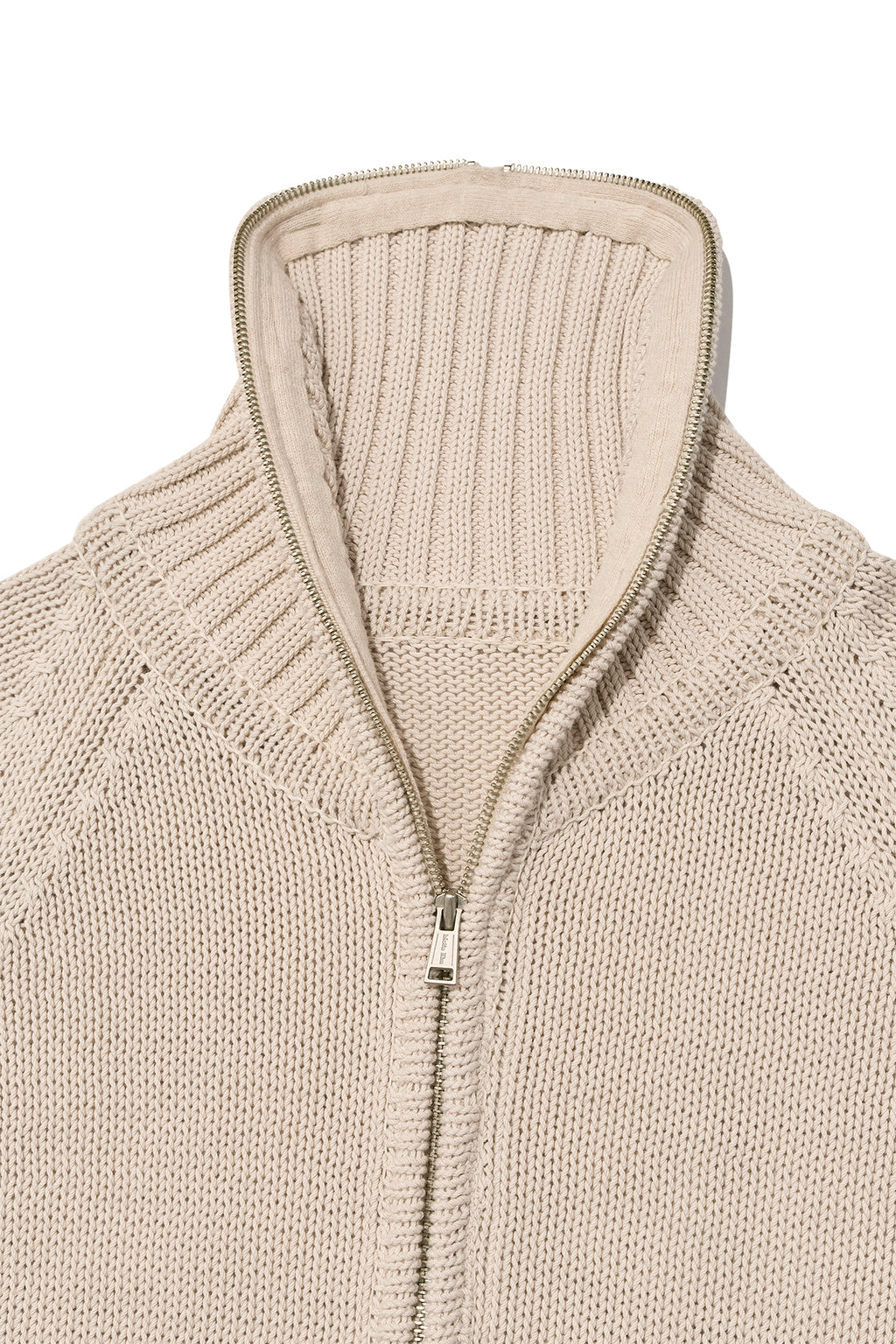 [matinkim] APPLIQUE LOGO PATCH KNIT ZIP UP FOR MEN IN LIGHT BEIGE