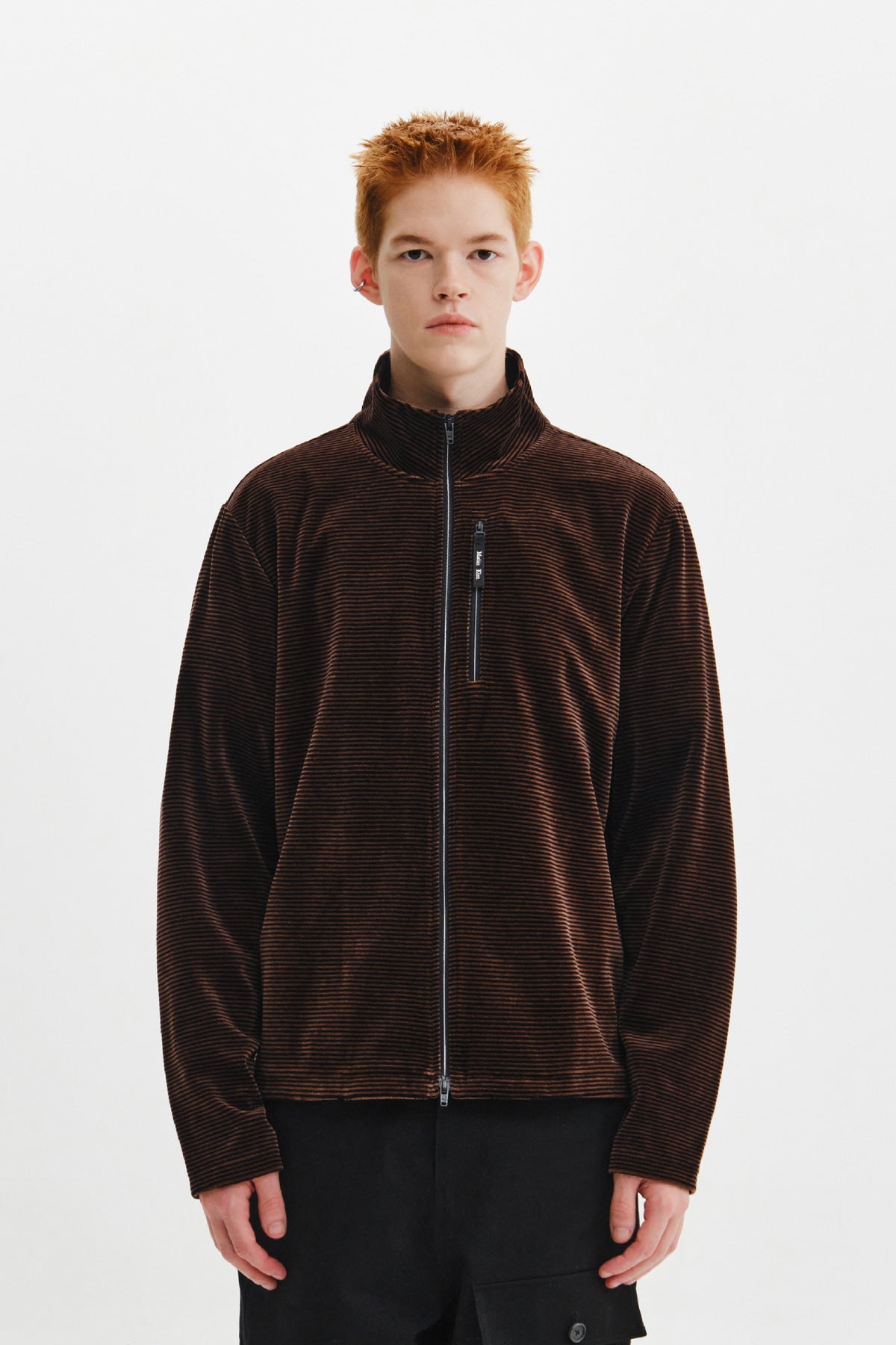Matinkim Striped Velour Zip UP IN Brown