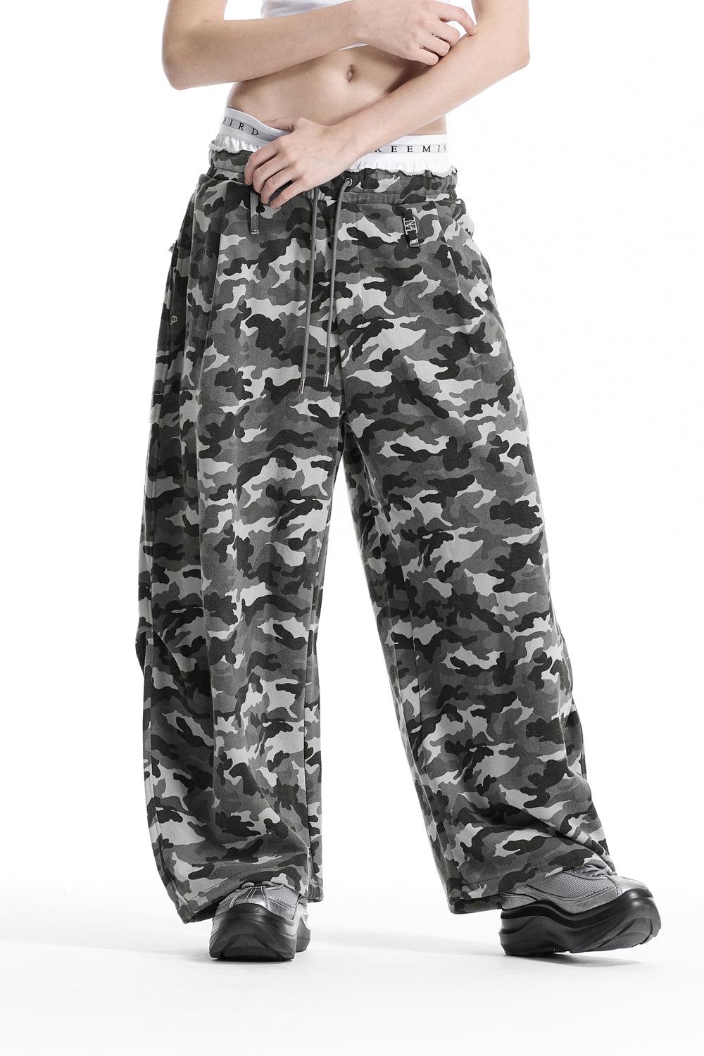 Treemingbird Camo Double Waist Sagging Sweat Pants Light Gray
