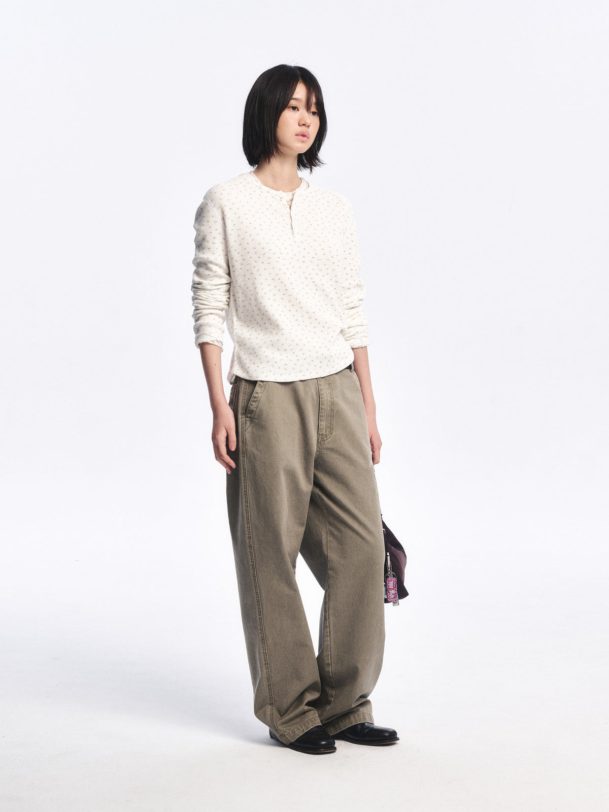 Low Classic Waffle Henley-Neck Tee Ivory
