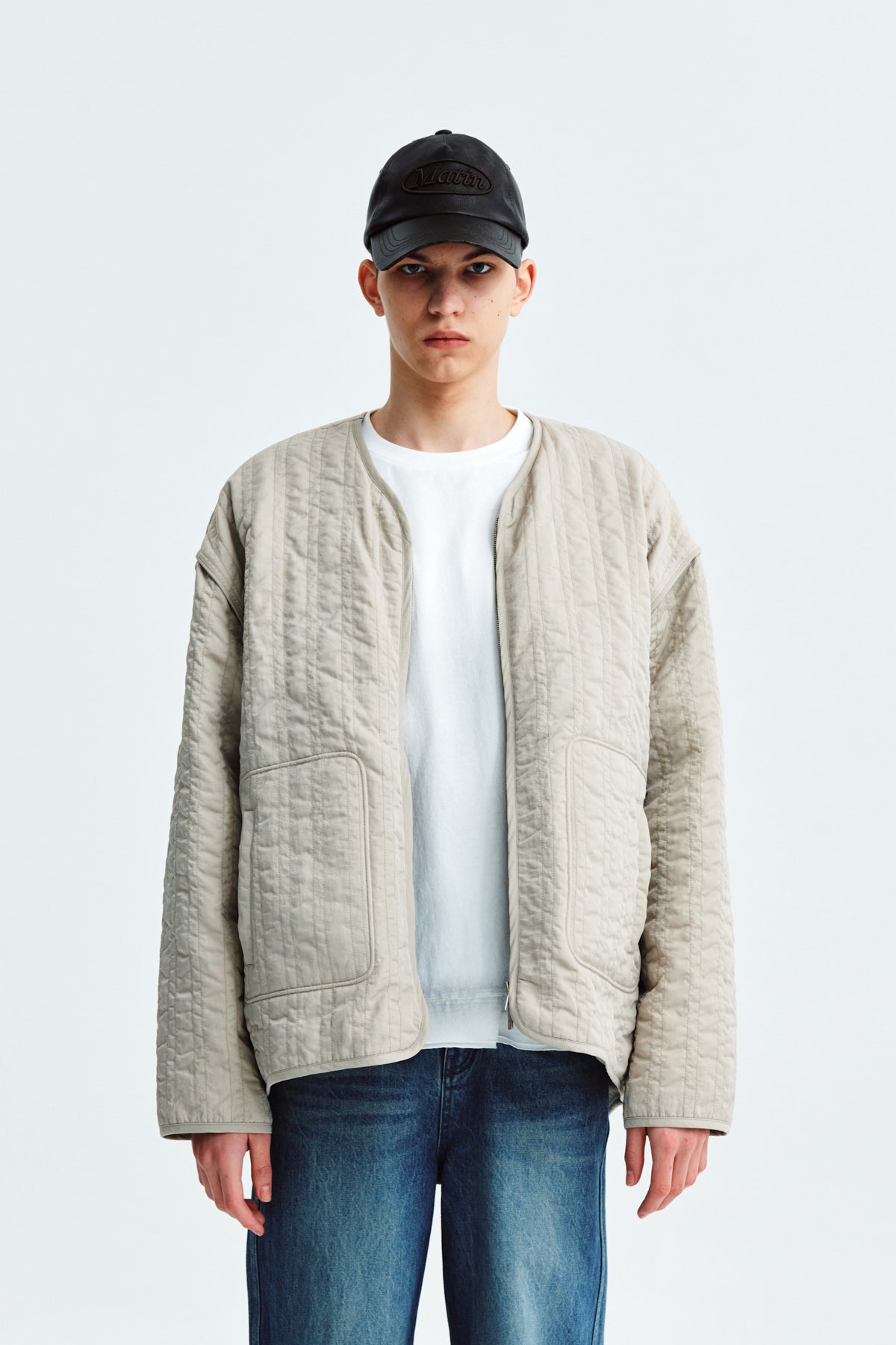 Matinkim Warm UP Quilting Jumper For Men IN Light Beige