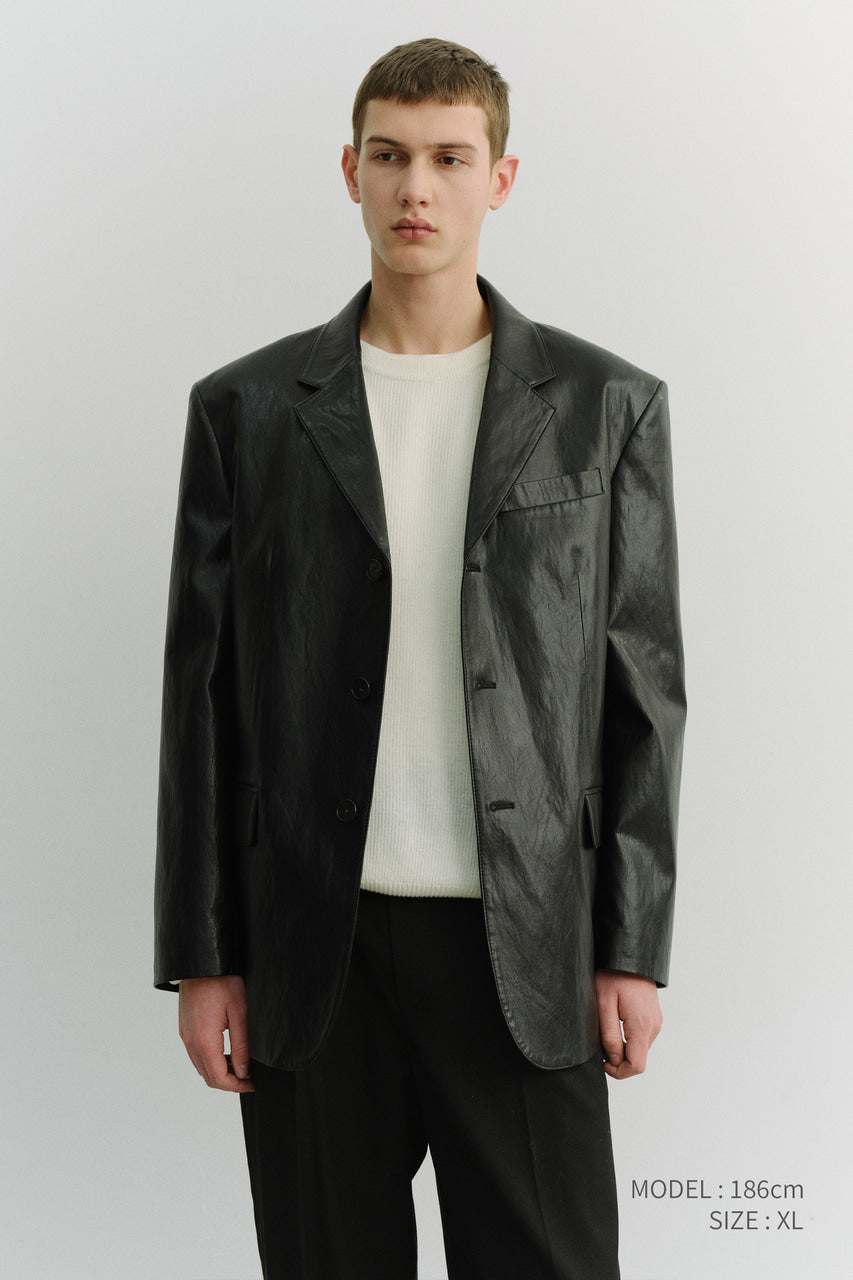 Dunst Unisex 3 Button Leather Blazer Black