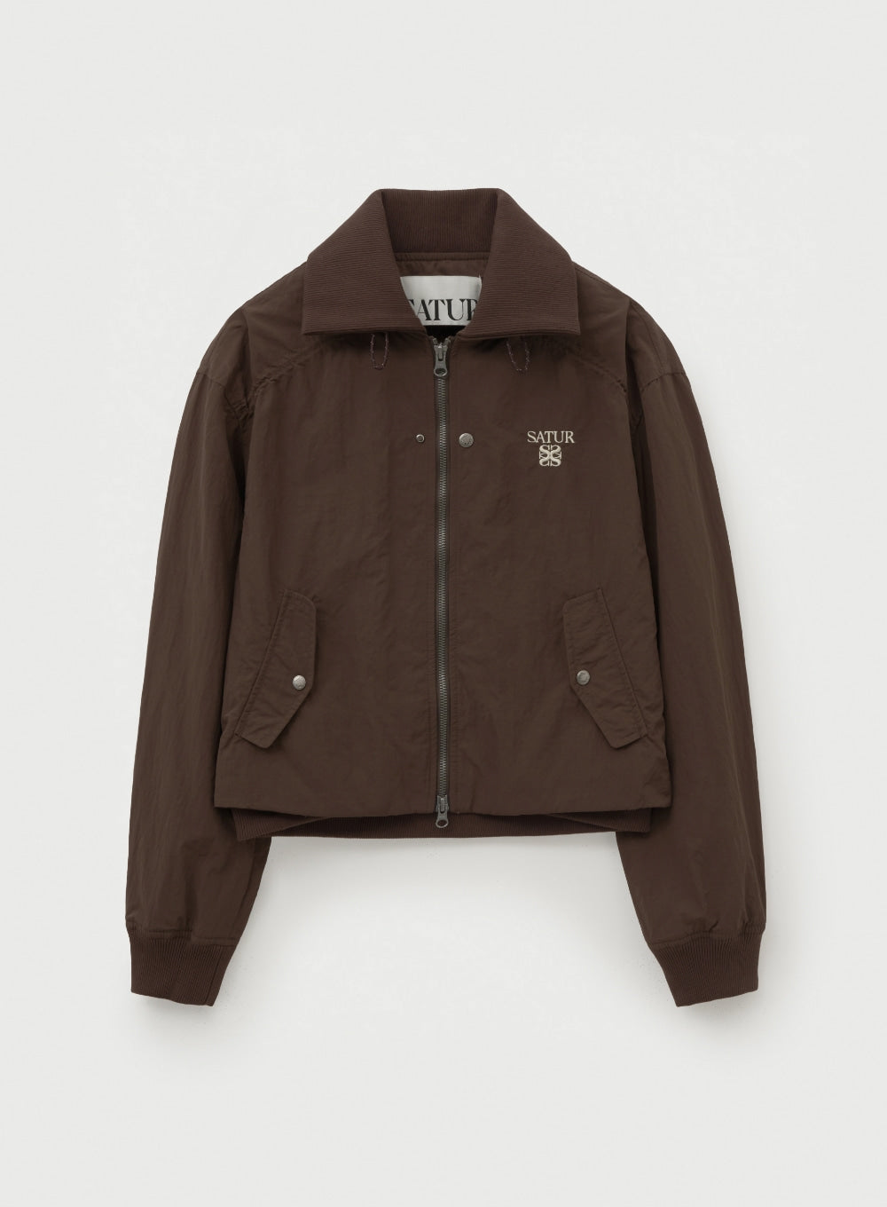 [satur] (W) Maron Nylon Crop Bomber Jacket - Brown