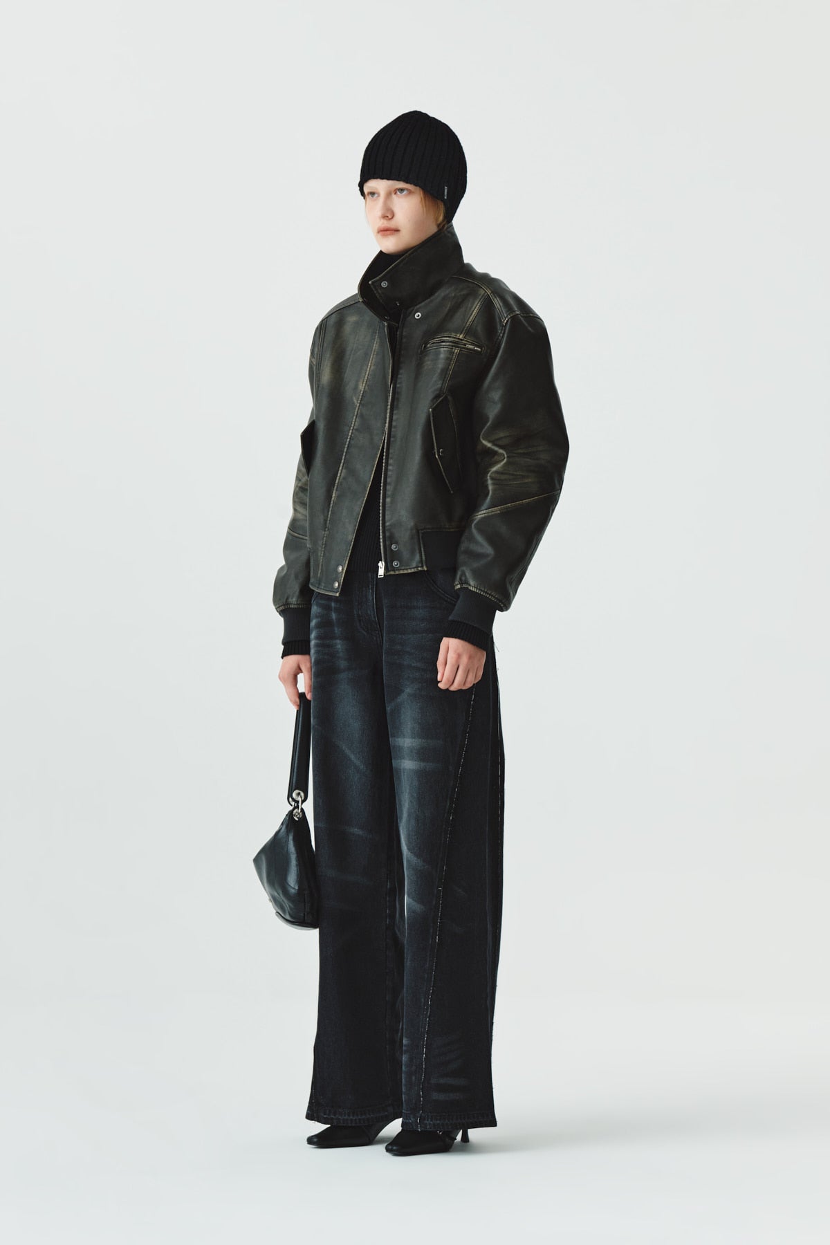 Matinkim Matin Kim Washed Faux Leather Bomber Jumper IN Brown