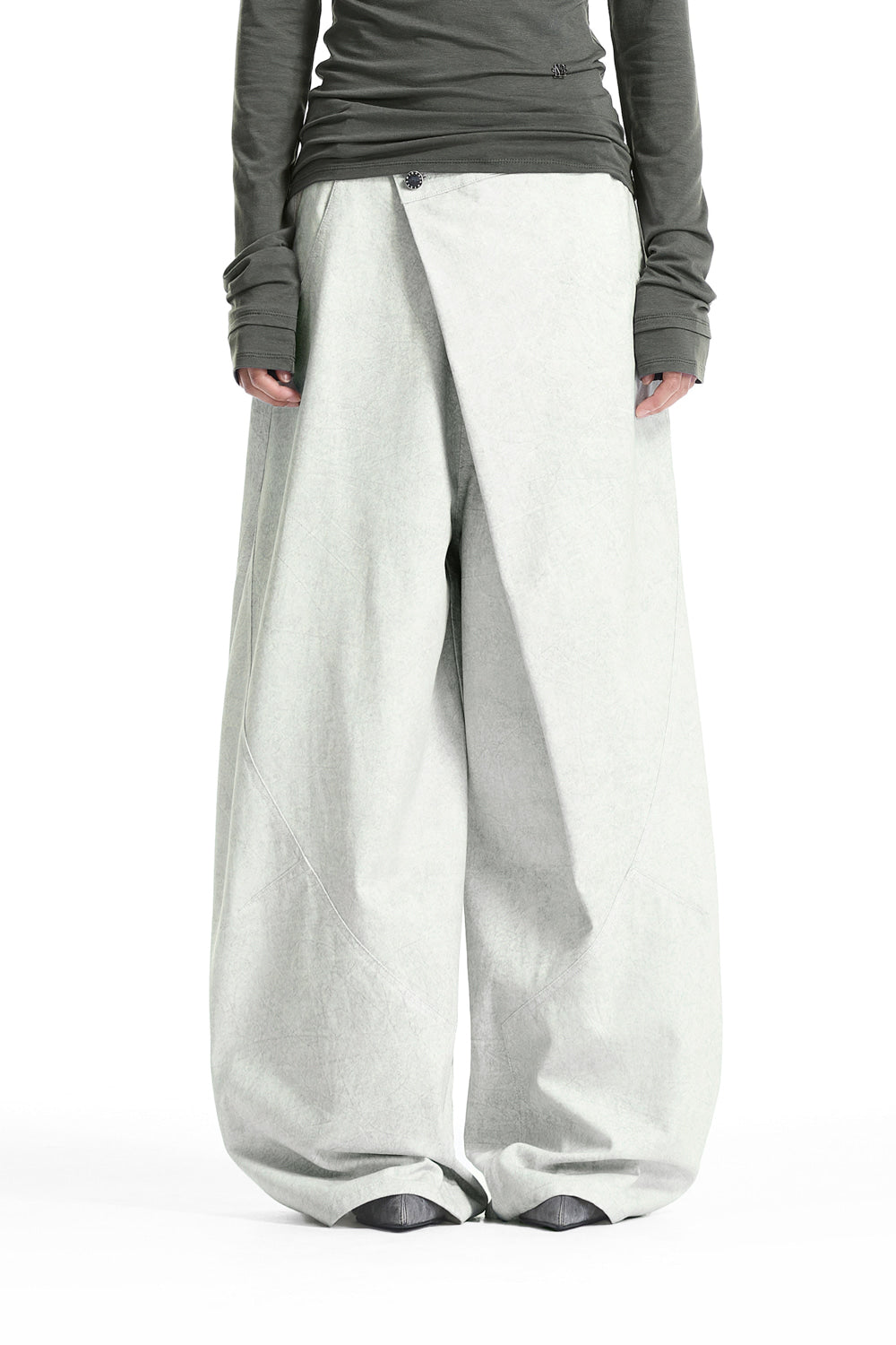Treemingbird Overlap-Waist Curved Pants Ivory