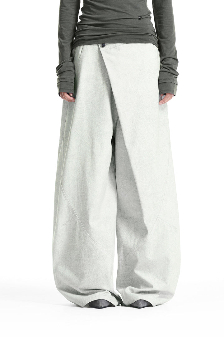 Treemingbird Overlap-Waist Curved Pants Ivory