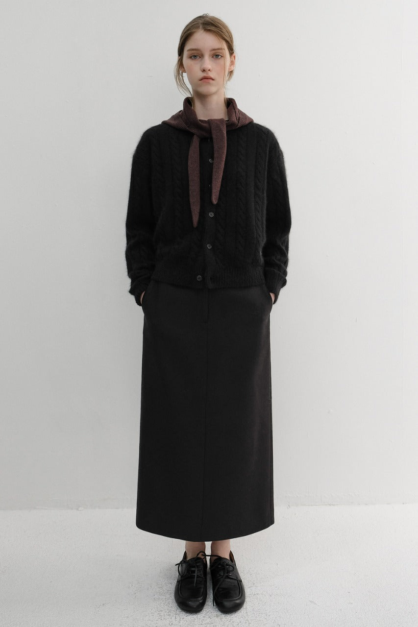 Dunst Unisex Hairy Cable Crew Neck Cardigan Black