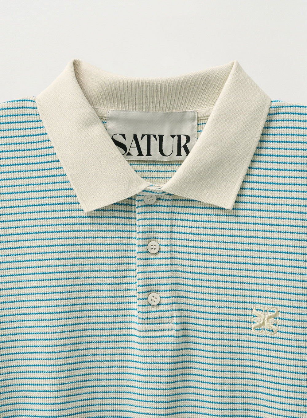 [satur] Stripe Collar T-Shirt - Ivory Blue