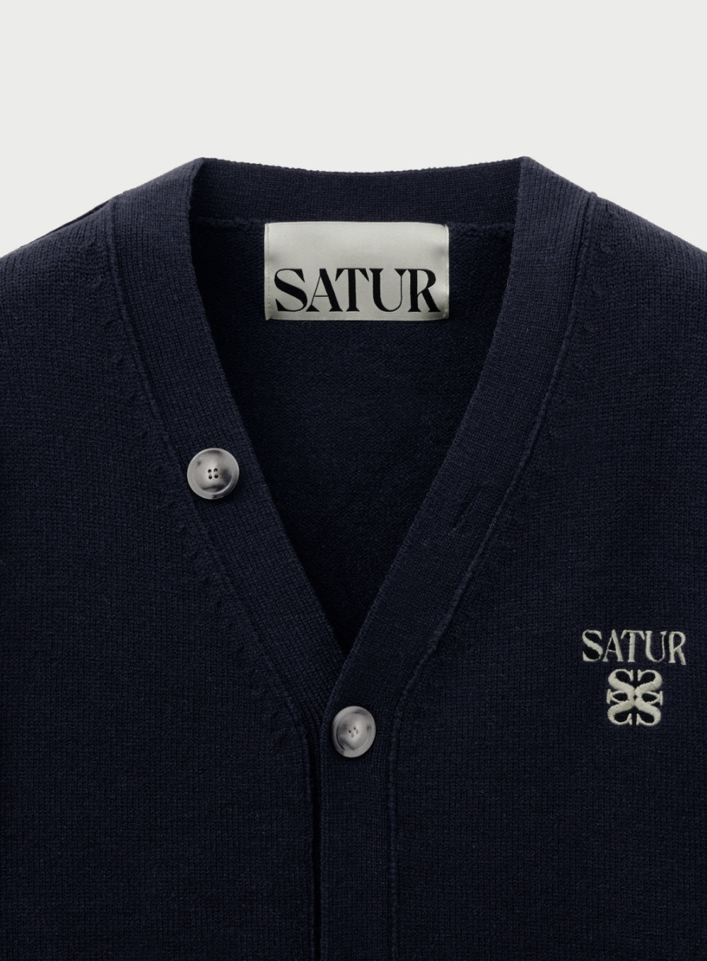 [satur] Outline Basic V-Neck Cardigan - Navy