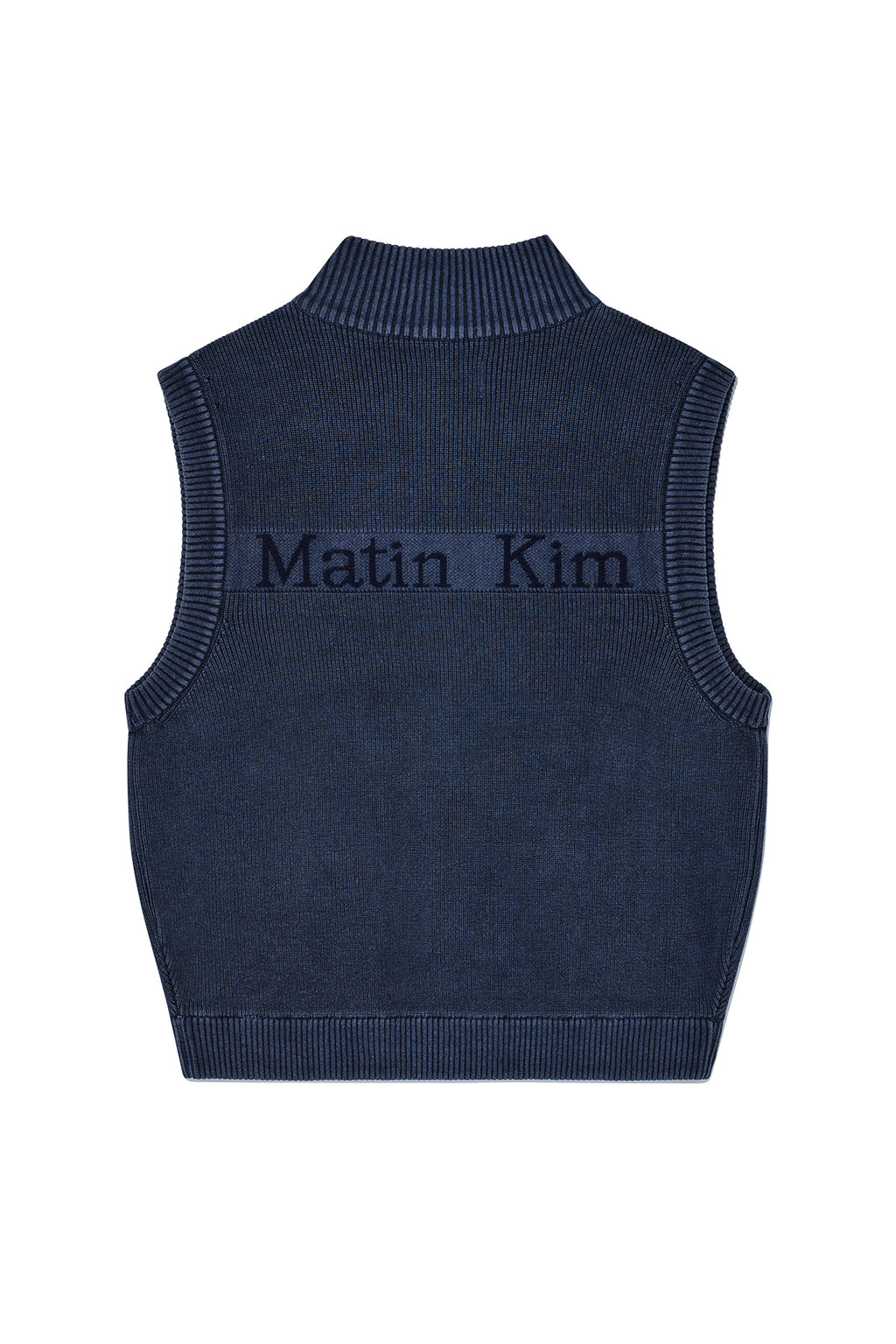[matinkim] LOGO POINT WASHED KNIT VEST FOR MEN IN NAVY