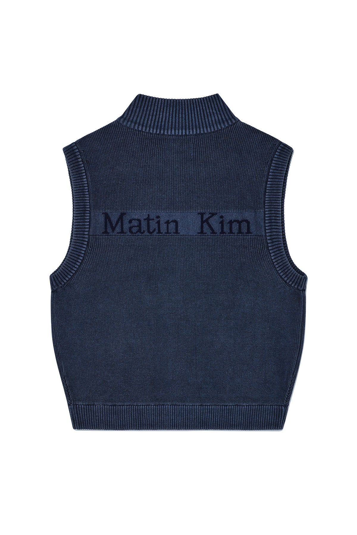 [matinkim] LOGO POINT WASHED KNIT VEST FOR MEN IN NAVY
