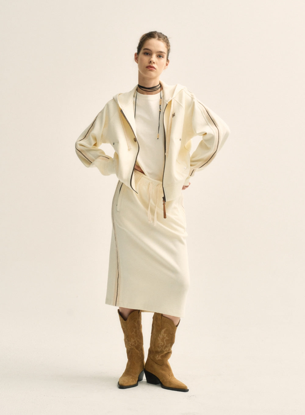 [satur] (W) Lawton Loose Fit Hood Zip-up - Resort Cream